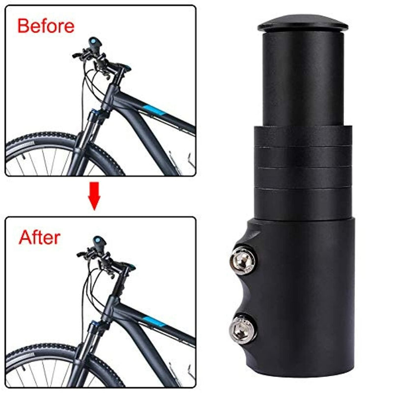 Laad afbeelding in Galerijviewer, Voor en na afbeeldingen van een fiets met behulp van het &quot;Verbeter je fietscomfort met de fiets stuurpen hoogteverhoger&quot;, met de aanvankelijk lagere positie en het verhoogde stuur met de riser.

