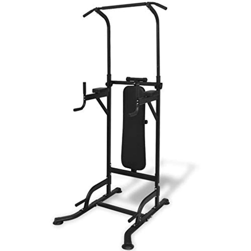 Laad afbeelding in Galerijviewer, Ruimtebesparend krachtstation voor thuis met multifunctionele power tower. Inclusief optrekstang, dipstation, gepolsterde rugleuning in een elegant zwart metalen frame. Ideaal voor een volledige lichaamstraining: veelzijdig en duurzaam!.
