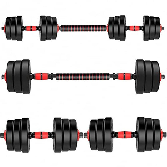 Ontdek de ultieme krachttrainingsset voor thuis met de "Verstelbare dumbells: de complete set voor thuistraining." Deze zwarte en rode dumbbells en halterstang bieden veelzijdige configuraties, ideaal voor gewichthefliefhebbers die op zoek zijn naar gemak en prestatie.