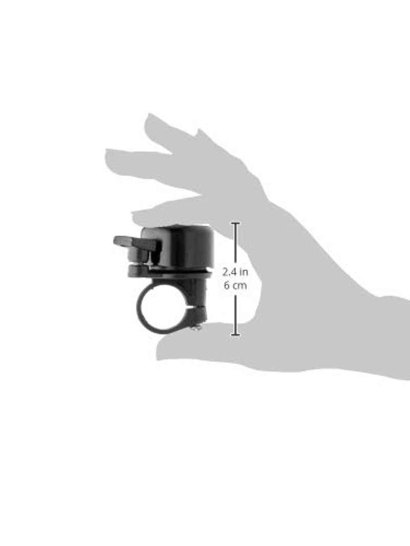 Laad afbeelding in Galerijviewer, Een grijs handsilhouet houdt een zwart voorwerp vast, zoals de Happygetfit zwarte fietsbel, met een ronde ring en hendel, en is 6 cm hoog.

