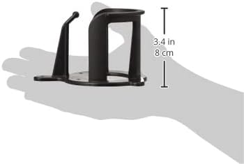 Een zwart plastic voorwerp van 9,5 cm lang wordt in een open hand gehouden. Het gesloten ontwerp garandeert duurzaamheid en functionaliteit als Hou je trensen georganiseerd met onze duurzame trenshouder.