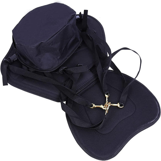 Ervaar verbeterd comfort met de Sup zitje: een waterbestendig zwart paardenzadeldek met messing fittingen, banden, gewatteerde zitting en zijpanelen voor comfortabele ondersteuning. Perfect om uw kajak- of kano-avonturen te verbeteren!.