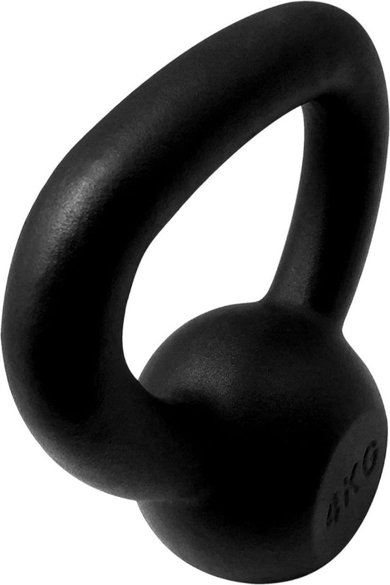Laad afbeelding in Galerijviewer, Een zwarte kettlebell van &quot;Kettlebells: de perfecte tool voor een complete workout&quot;, gemaakt van duurzaam materiaal, met een gewicht van 4 kg, wordt getoond tegen een witte achtergrond.
