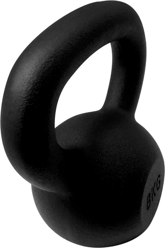 De "Kettlebells: de perfecte tool voor een complete workout" bestaat uit een zwarte kettlebell van 8 kg gemaakt van duurzaam materiaal, met een glad oppervlak en een breed handvat voor grip. Ideaal voor liefhebbers gericht op spierontwikkeling.