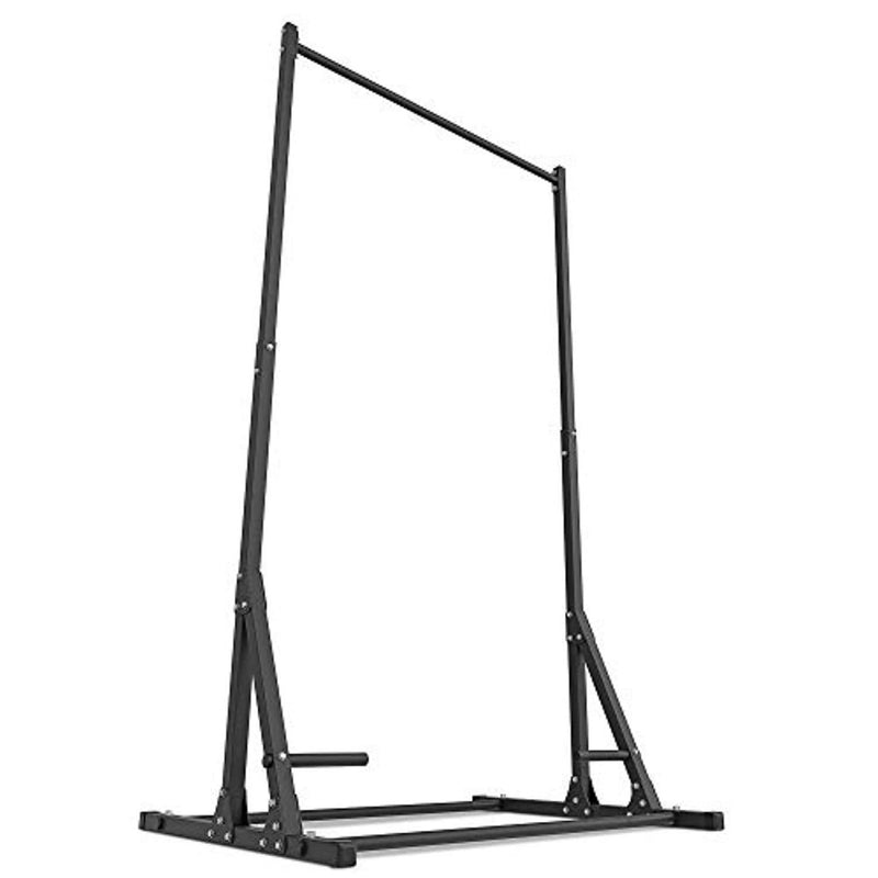 Laad afbeelding in Galerijviewer, Het &quot;Pull up en dip station - De ultieme krachttraining voor thuis&quot; is een zwarte verstelbare gymnastiekstang met horizontale stang en stevige basis, ontworpen voor veelzijdige trainingen thuis of in de sportschool met verstelbare hoogte en complete krachttrainingsfuncties.

