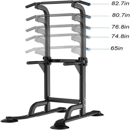 Ervaar een full body workout met onze home power tower, verstelbaar van 165 tot 208 cm, voorzien van dip bars en pull-up handgrepen voor training op elke hoogte.
