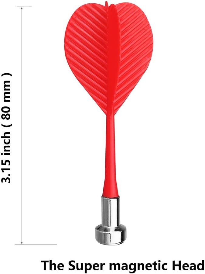 Laad afbeelding in Galerijviewer, Rode magnetische dart met een bladachtige vin, 9,5 cm hoog, met het opschrift &quot;The Super Magnetic Head&quot;, is perfect voor dubbelzijdig plezier en veilig voor kinderen - ideaal voor een veilige en boeiende ervaring met elk Dubbelzijdig magnetisch dartbord: Veilig en spannend spelplezier voor jong en oud!.
