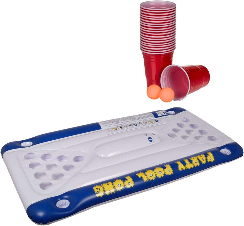 Laad afbeelding in Galerijviewer, De &quot;Onvergetelijke zwembadfeestjes met ons opblaasbare beerpong luchtbed&quot; is perfect voor een zwembadfeestje en wordt geleverd met rode plastic bekers en twee oranje pingpongballen, wat een duurzaam ontwerp biedt voor eindeloos plezier in de zon!.
