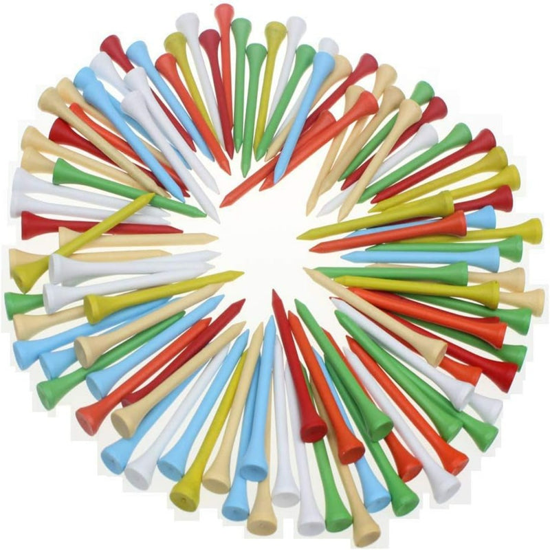Laad afbeelding in Galerijviewer, Een spiraalvormige opstelling van &quot;Professionele houten golftees: de beste basis voor je swing&quot;, in de kleuren rood, groen, blauw, geel en wit, toont precisie in een cirkelvormig patroon tegen een witte achtergrond.
