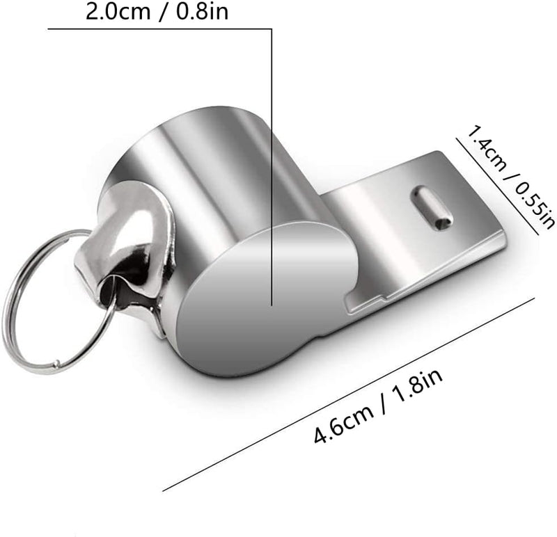 Laad afbeelding in Galerijviewer, De Roestvrijstalen fluitjes, gemaakt van roestvrij staal, zijn multifunctionele metalen flesopeners voor aan de muur, met sleutelhanger en compacte afmetingen (2,0 cm x 1,4 cm x 4,6 cm), die een stijlvolle toevoeging zijn aan elke ruimte.
