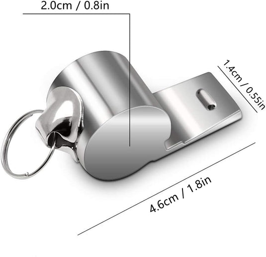 De Roestvrijstalen fluitjes, gemaakt van roestvrij staal, zijn multifunctionele metalen flesopeners voor aan de muur, met sleutelhanger en compacte afmetingen (2,0 cm x 1,4 cm x 4,6 cm), die een stijlvolle toevoeging zijn aan elke ruimte.