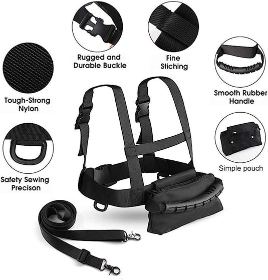 Het Optimaal begeleid skituigje bevat verstelbare banden, duurzame gespen, een soepele rubberen handgreep en een riem. Gemaakt van stevig nylon en fijn stiksel voor wintersportavonturen of als veiligheidsgordels. Wordt geleverd met een handig zakje voor extra veiligheid.