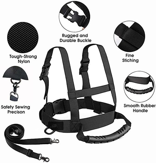 Ervaar ultieme veiligheid en comfort met ons Optimaal begeleid skituigje. Deze zwarte hondentuig en lijnset, perfect voor wintersportavonturen, heeft een duurzame gesp, nylon materiaal, fijne stiksels, rubberen handvat en nauwkeurig veiligheidsnaaien om de veiligheid van uw hond te garanderen bij elk avontuur.