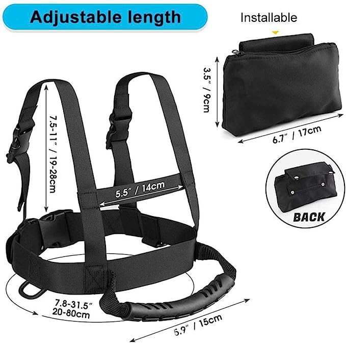 Laad afbeelding in Galerijviewer, Optimaal begeleid: Ons zwarte skituigje met handvat is ideaal voor wintersportavonturen, getoond met afmetingen. Inclusief afbeelding van een compatibel zwart zakje van 6.7&quot; x 3.5&quot;.
