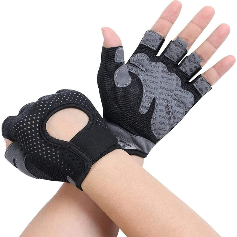 Laad afbeelding in Galerijviewer, Een persoon die Verbeter je training premium fitnesshandschoenen van microvezel draagt in zwart en grijs voor comfort en bescherming tijdens trainingen.
