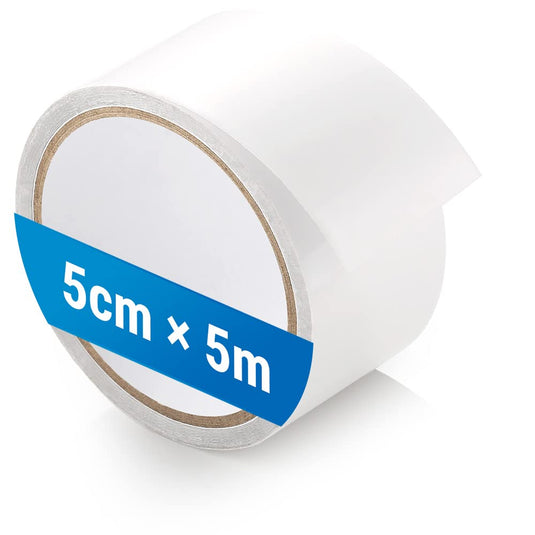 Een rol Tenttape: de onmisbare reparatietape voor je tent, ideaal voor tentreparaties, is 5 cm bij 5 m groot en voorzien van een blauwe strook.
