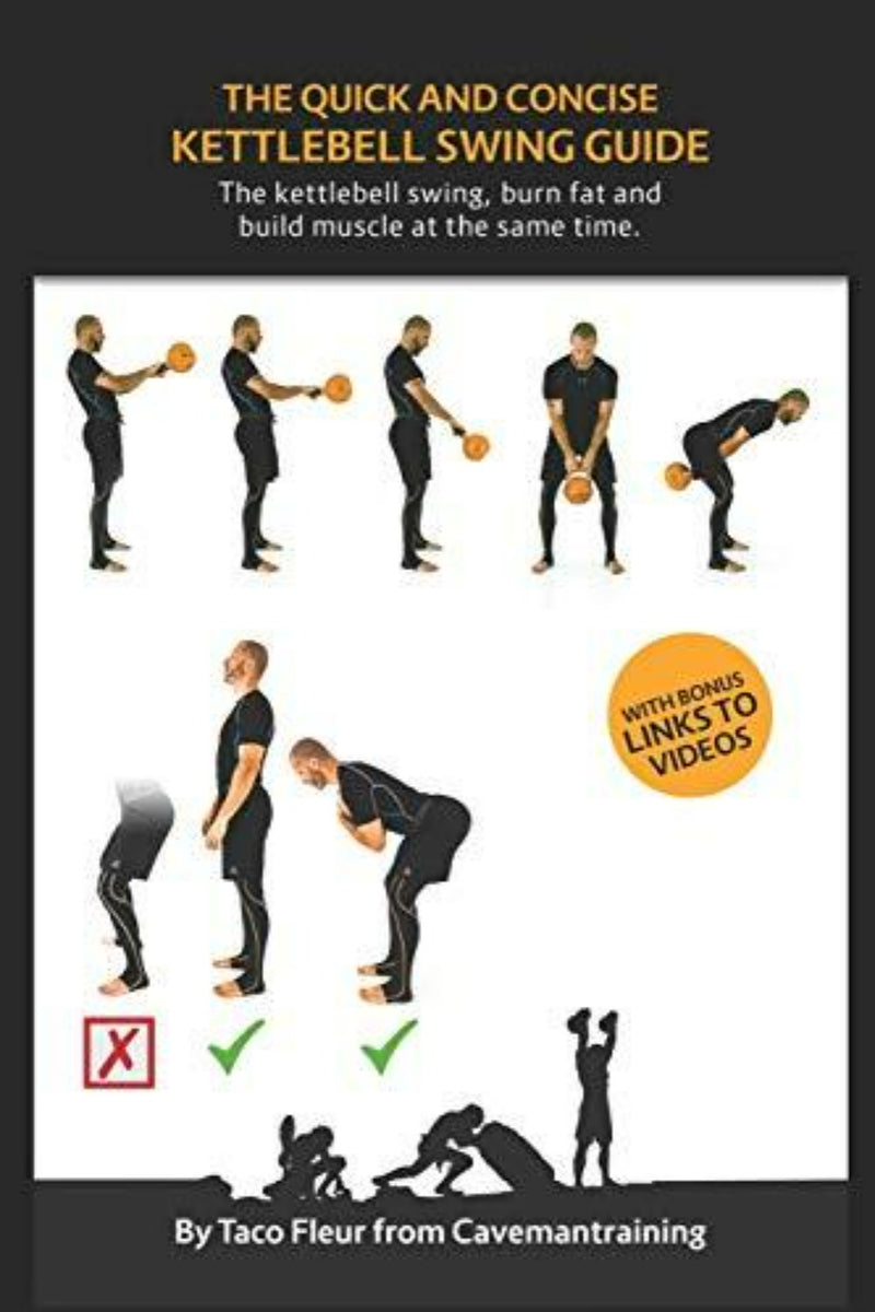 Laad afbeelding in Galerijviewer, Op de omslag van &quot;The Quick And Concise Kettlebell Swing Guide&quot; is een man te zien die de swing perfectioneert, met gedetailleerde instructies voor houding en vorm. Er is ook een videolink met een aanbod om de oefeningen te verbeteren.

