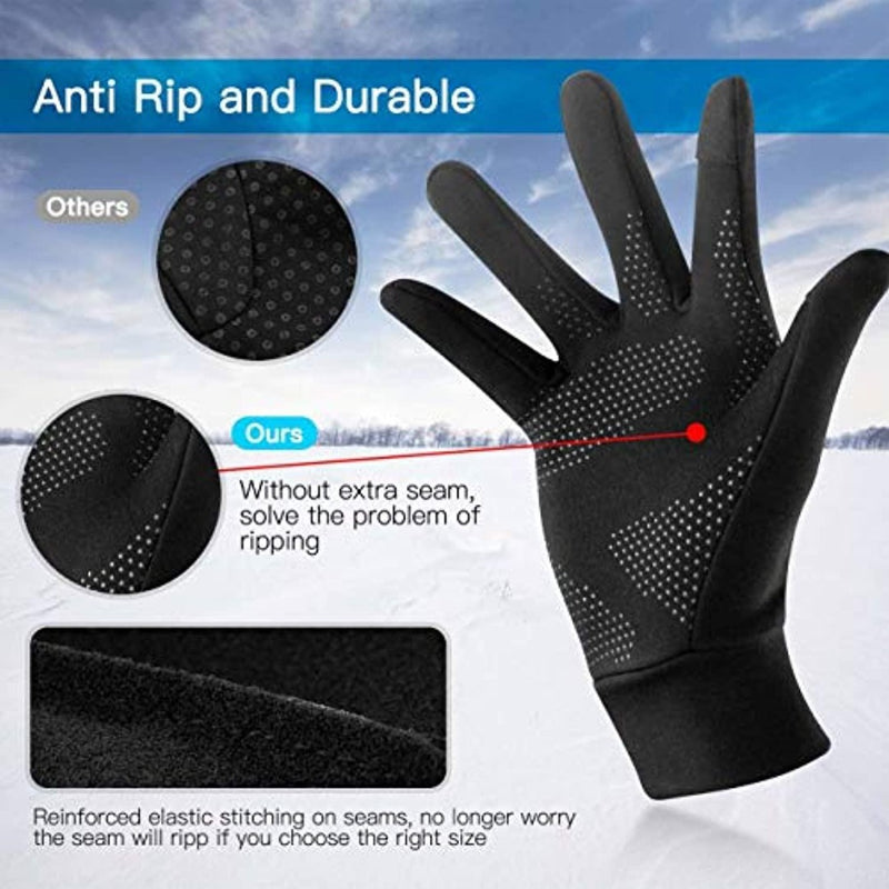 Laad afbeelding in Galerijviewer, De afbeelding toont zwarte handschoenen met anti-scheur duurzaamheid en versterkte stiksels. Hun naadloze ontwerp en antislip grip maken ze ideaal voor sneeuwavonturen. Bekend als &quot;Touchscreen handschoenen: warm, comfortabel en bedien je smartphone moeiteloos,&quot; combineren ze functionaliteit met comfort.

