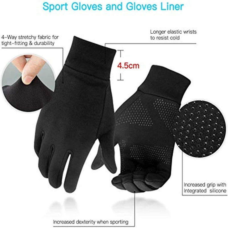 Laad afbeelding in Galerijviewer, De &quot;Touchscreen handschoenen&quot; zijn warme, comfortabele zwarte sporthandschoenen met antislip grip, touchscreen compatibiliteit en 4-way stretch. Met langere elastische polsen en verhoogde grip met een 4,5 cm maatoptie, zijn deze handschoenen ideale warme sporthandschoenen voor activiteiten in koud weer.
