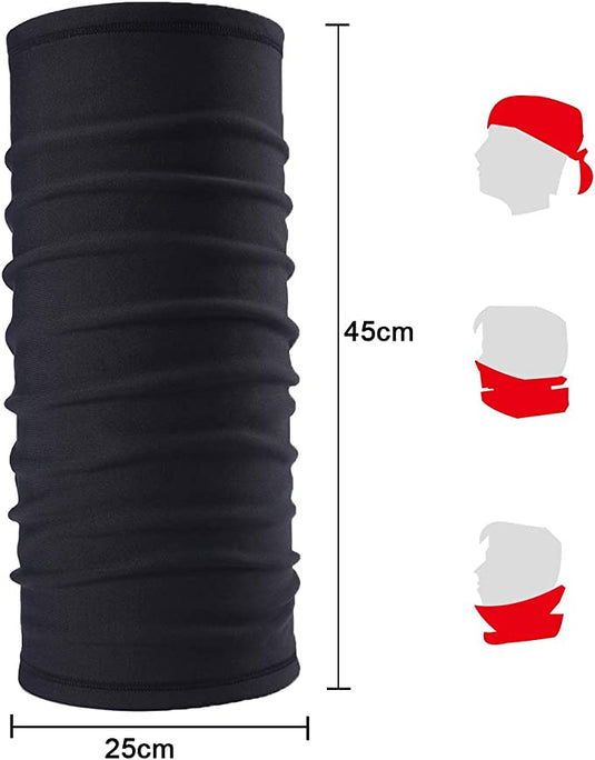 Ontdek de veelzijdigheid en kwaliteit van ons multifunctionele gezichtsmasker! Gemaakt van hoogwaardige zwarte stof met afmetingen van 25cm breed en 45cm hoog, het kan als hoofdband, nekbedekking of gezichtsbescherming tegen kou, wind en zon worden gedragen.