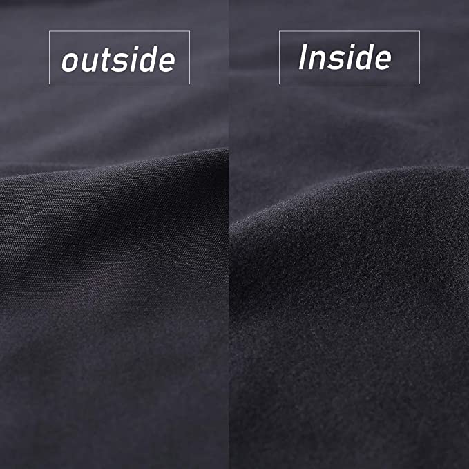 Laad afbeelding in Galerijviewer, Een close-up van premium stof met verschillende texturen aan elke kant, gelabeld met &#39;outside&#39; en &#39;inside&#39;, perfect voor het multifunctionele gezichtsmasker dat beschermt tegen kou, wind en zon; bekijk de Ontdek de veelzijdigheid en kwaliteit van ons multifunctionele gezichtsmasker!.
