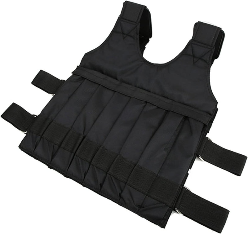 Laad afbeelding in Galerijviewer, Het Verstelbaar verzwaard vest is een verstelbaar tactisch vest in het zwart met meerdere zakken aan de voorkant, ideaal voor intensieve trainingssessies of als veelzijdige fitnessuitrusting.
