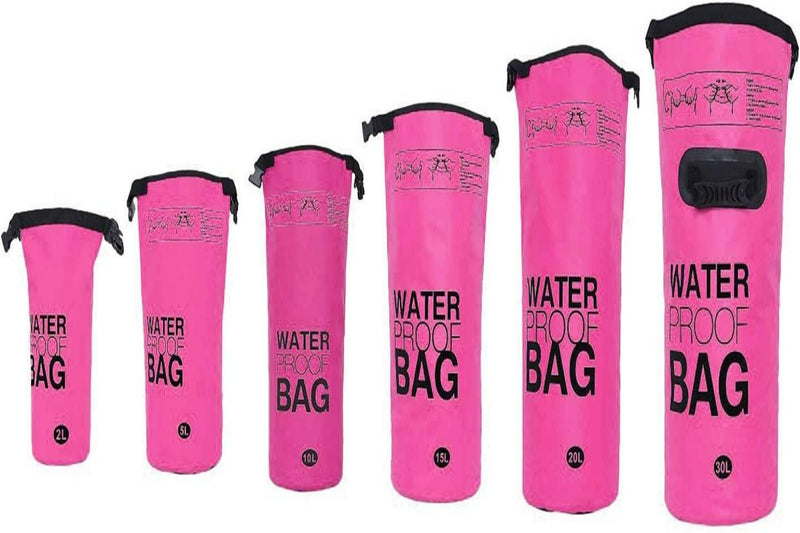 Laad afbeelding in Galerijviewer, Het product &quot;Verken zorgeloos de natuur met onze waterdichte tas!&quot; bestaat uit een set van zes felroze waterdichte tassen, gemaakt van hoogwaardige materialen, in verschillende maten, gelabeld in liters variërend van 2L tot 20L.
