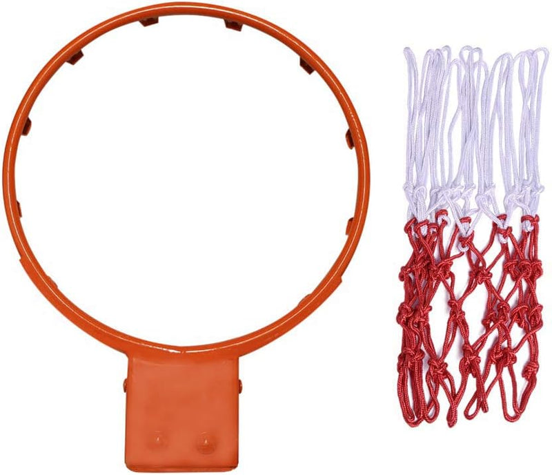 Laad afbeelding in Galerijviewer, Een echte basketbalkampioen wordt met onze professionele basketbalring: een oranje ring en een rood-wit net, gemaakt van duurzame materialen, op een witte achtergrond.
