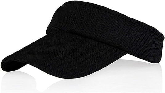 De Zonneklep voor vrouwen, ontworpen met sneldrogend materiaal, biedt uitstekende UV-bescherming. Deze zwarte vizierpet is perfect voor zonnige dagen en staat stijlvol tegen een witte achtergrond.