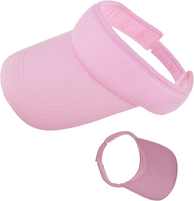 Laad afbeelding in Galerijviewer, De Zonneklep voor vrouwen is een roze vizier met een gebogen rand en verstelbare band, gemaakt van sneldrogend materiaal voor comfort. Vanuit twee hoeken weergegeven, combineert het stijl met UV-bescherming voor uw favoriete sporten.
